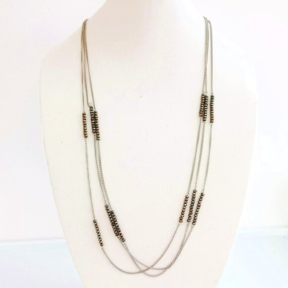 Sophia Multi Strand Necklace 18" Faux Hematite Bead Silver Tone Layered - Picture 6 of 6